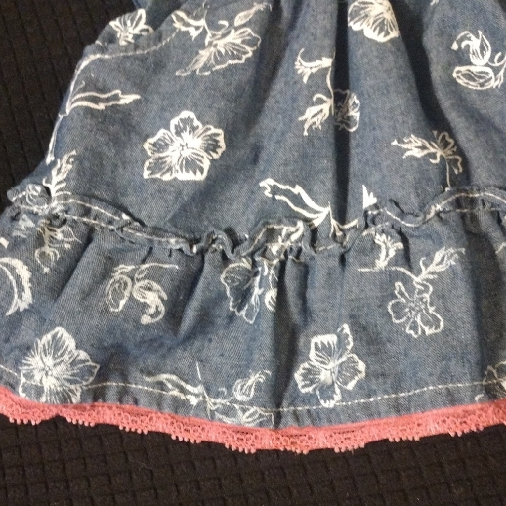 Denim Floral Sundress with Pink Lace Trim - Picture 5 of 8